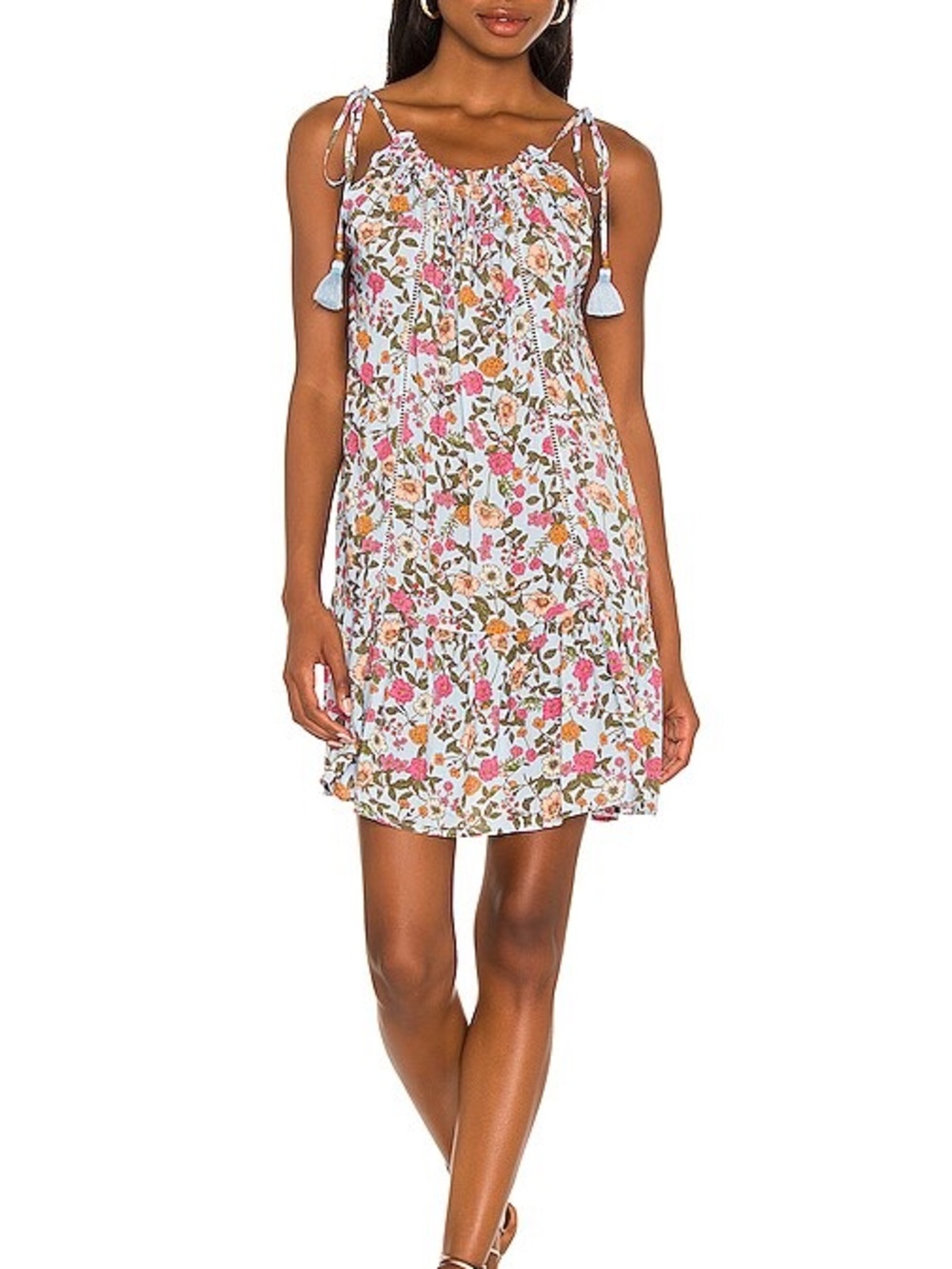 Maaji Floral Tie-Shoulder Dress in White, Pink & Green